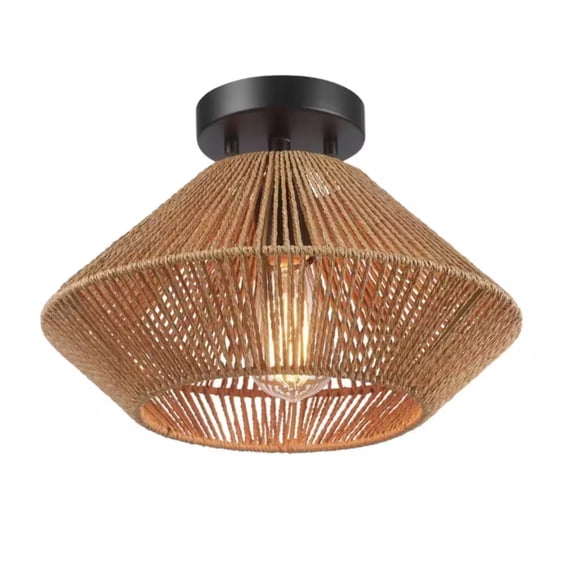 Hampton Bay Savannah 1-Light Paper Twine Semi Flush Mount