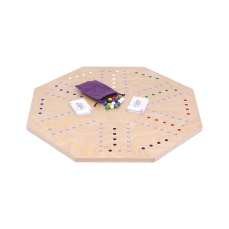 AmishToyBox.com Marble Chase Cards N Marbles Wooden Game Set - Double-Sided 23 Wide Board - Includes Playing Cards and 16mm Marbles