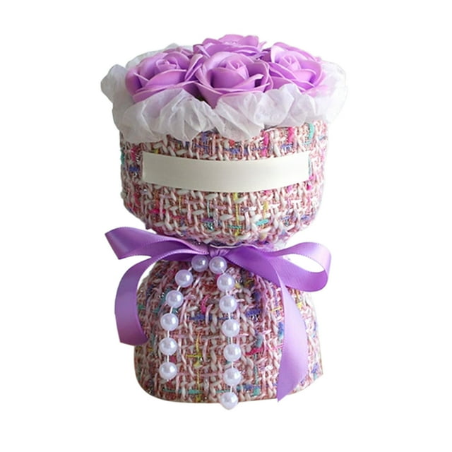 Purple Artificial Rose Bouquet Simulation Flowers With Plastic Material, Textured Wrapping And Pearl Ribbon For Valentines Day Gift, Wedding Decor, Birthday Gift, Home Decor