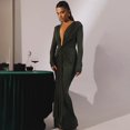 thumbnail image 3 of Vestido largo UEHCNFU para mujer, cuello en V profundo, ajustado fruncido, verde, 3 of 6