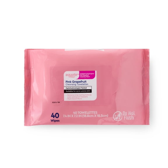 Equate Pink Grapefruit Cleansing Towelettes, 40 Count