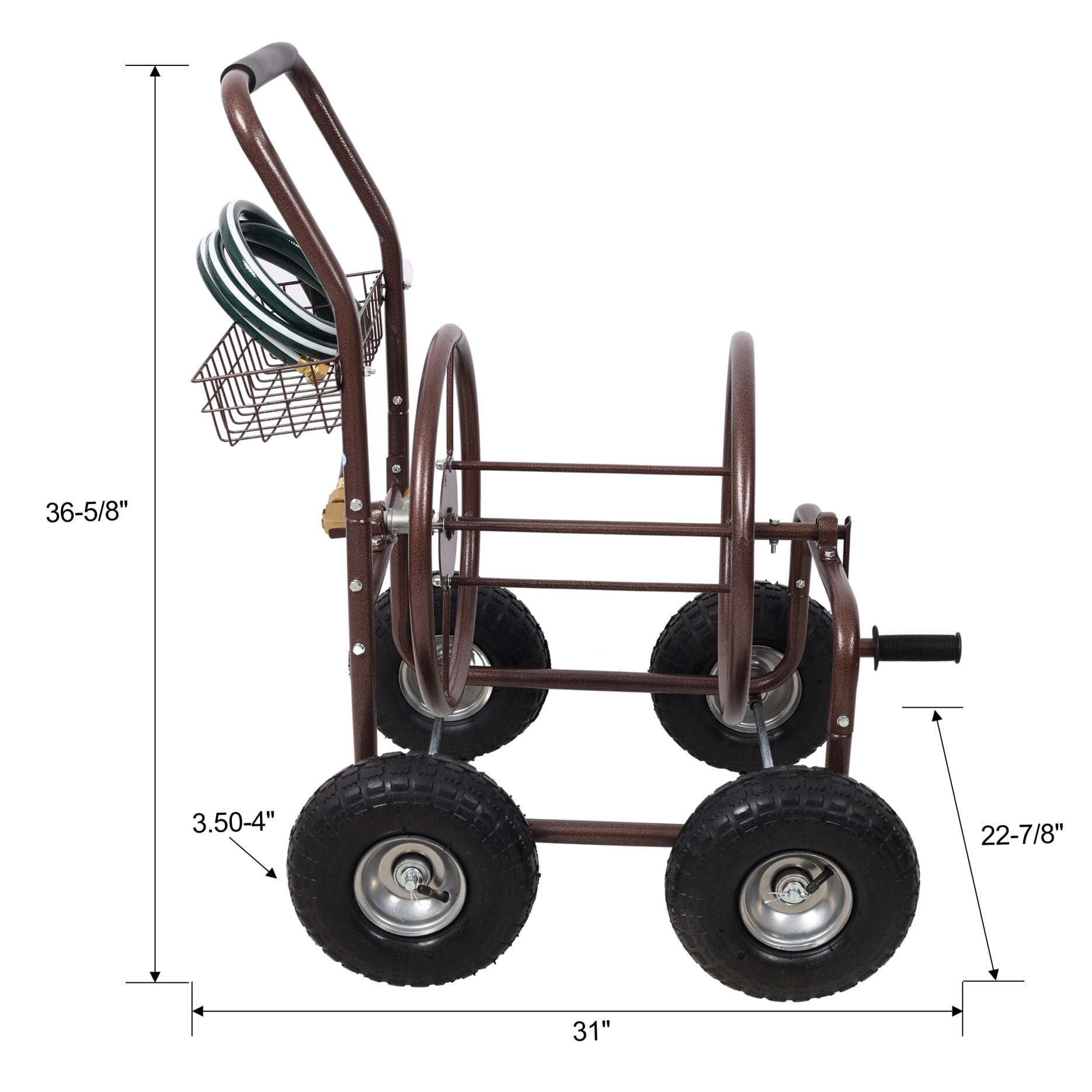 Metal Hose Reel Cart with Wheels, Heavy Duty Steel Reel, Outdoor Water Hose Caddy for Backyard, Garden, or Lawn, 250 Ft Hose Capacity