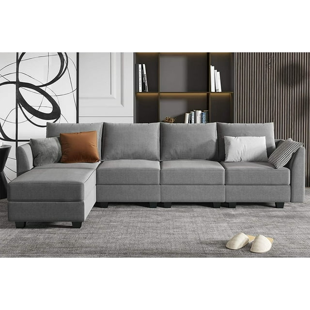 HONBAY Modular Sectional Couch with Reversible Chaise L-Shape Sofa 4-Seat Couch, Grey