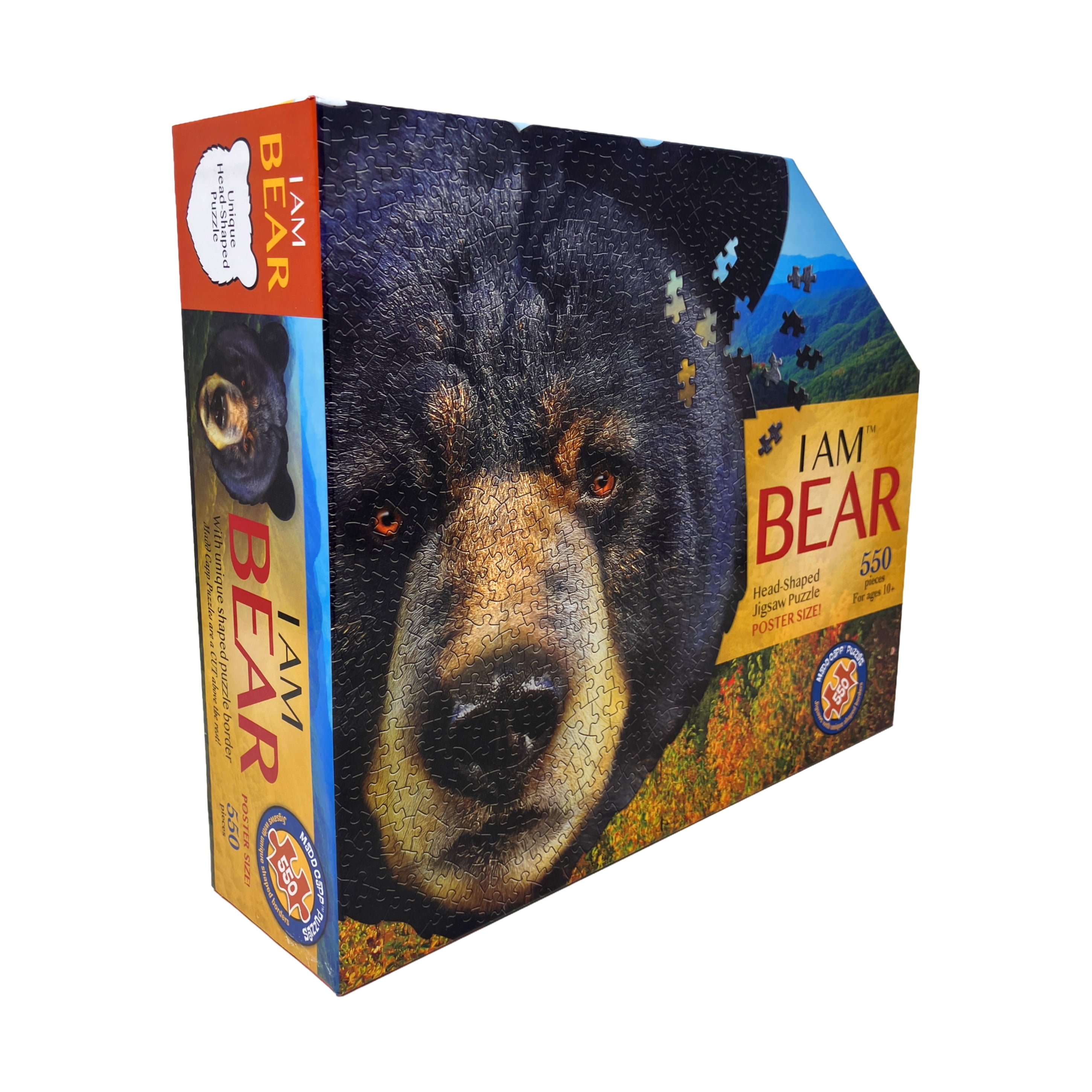 Madd Capp BEAR 550 Piece Jigsaw Puzzle For Ages 10 and up - 3004 - Unique Animal-Shaped Border, Poster Size, Challenging Random Cut, Five-Sided Box Fits on Bookshelf, Includes Educational Fun Facts