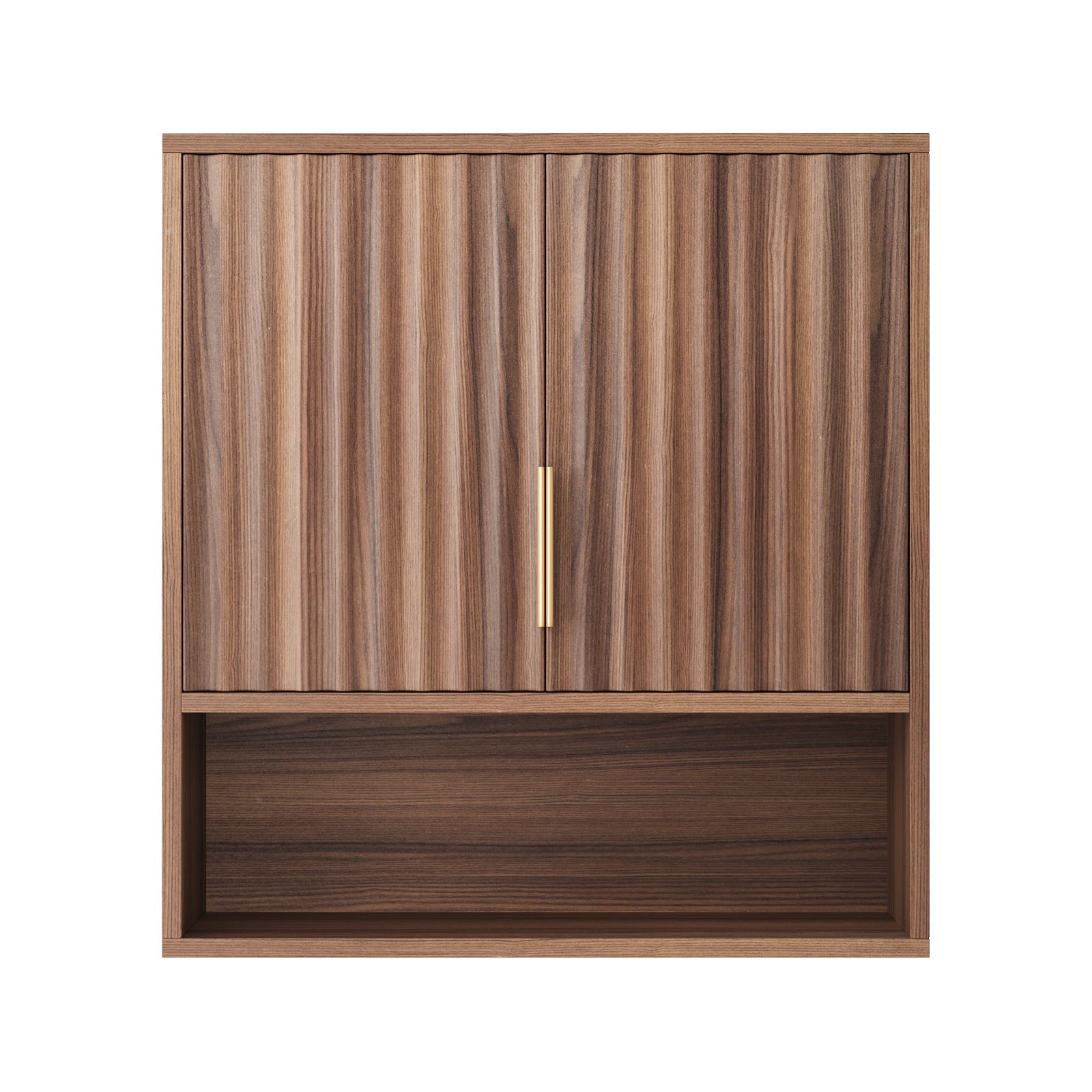 Ktaxon Fluted Bathroom Cabinet Wall Mount, Medicine Cabinet Storage Organizer with Single Door and Adjustable Shelves, Walnut