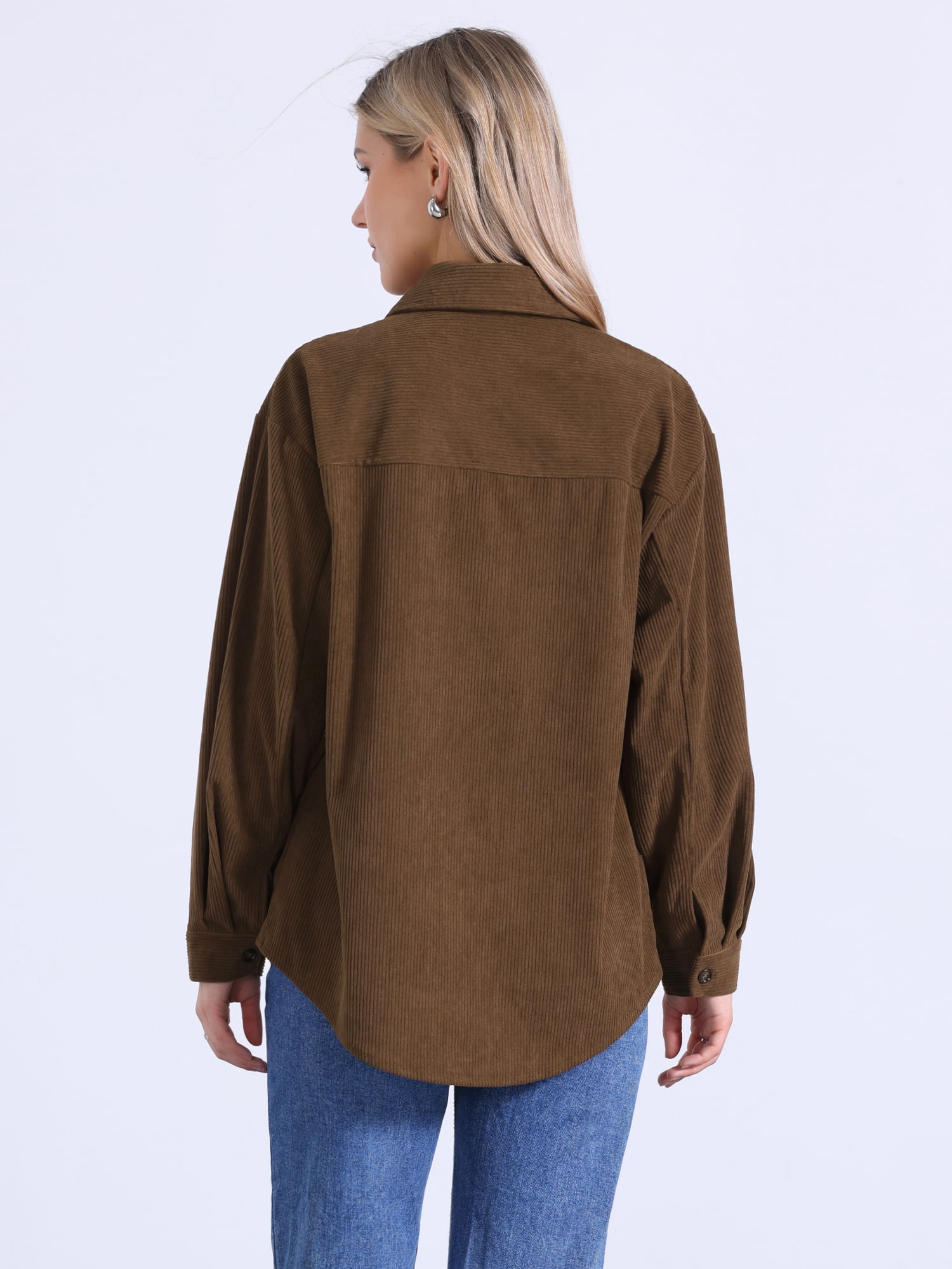 DARING DIVA Women's Oversized Button Down Corduroy Shirt Jacket M Brown
