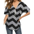 thumbnail image 3 of Hibeli Women Stripes Print Zip Up V Neck Short Batwing Sleeves Summer Tunic Top, 3 of 5