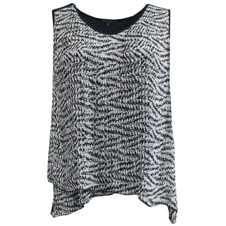 Women Plus Size Sleeveless Chiffon Crossed Asymmetrical Summer Tank Top Black Navy 1X G17.003AL