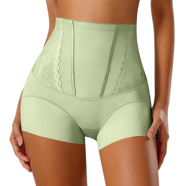 Gpoecd Womens Boxer Briefs Lace Mid Rise Control Lifting No Ride Up Seamless Breathable Plus Size Panties Green,L