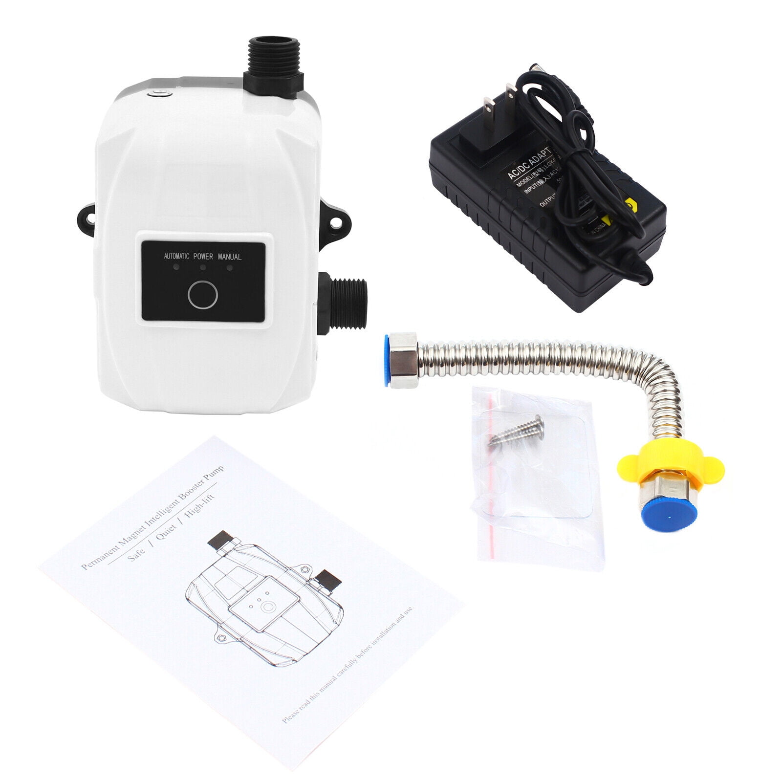 Pressure Booster Pump Mini Booster Pump W/ Water Pipe Screws Power Cord, 24V 150W 80-90℃ 7gal, White