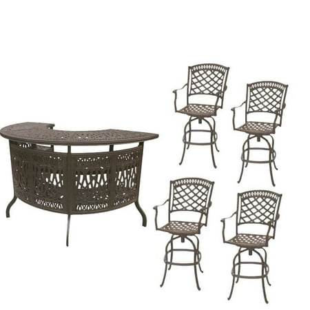 5 Piece Patio Bar Set With Bar And Set Of 4 Bar Stools In Antique