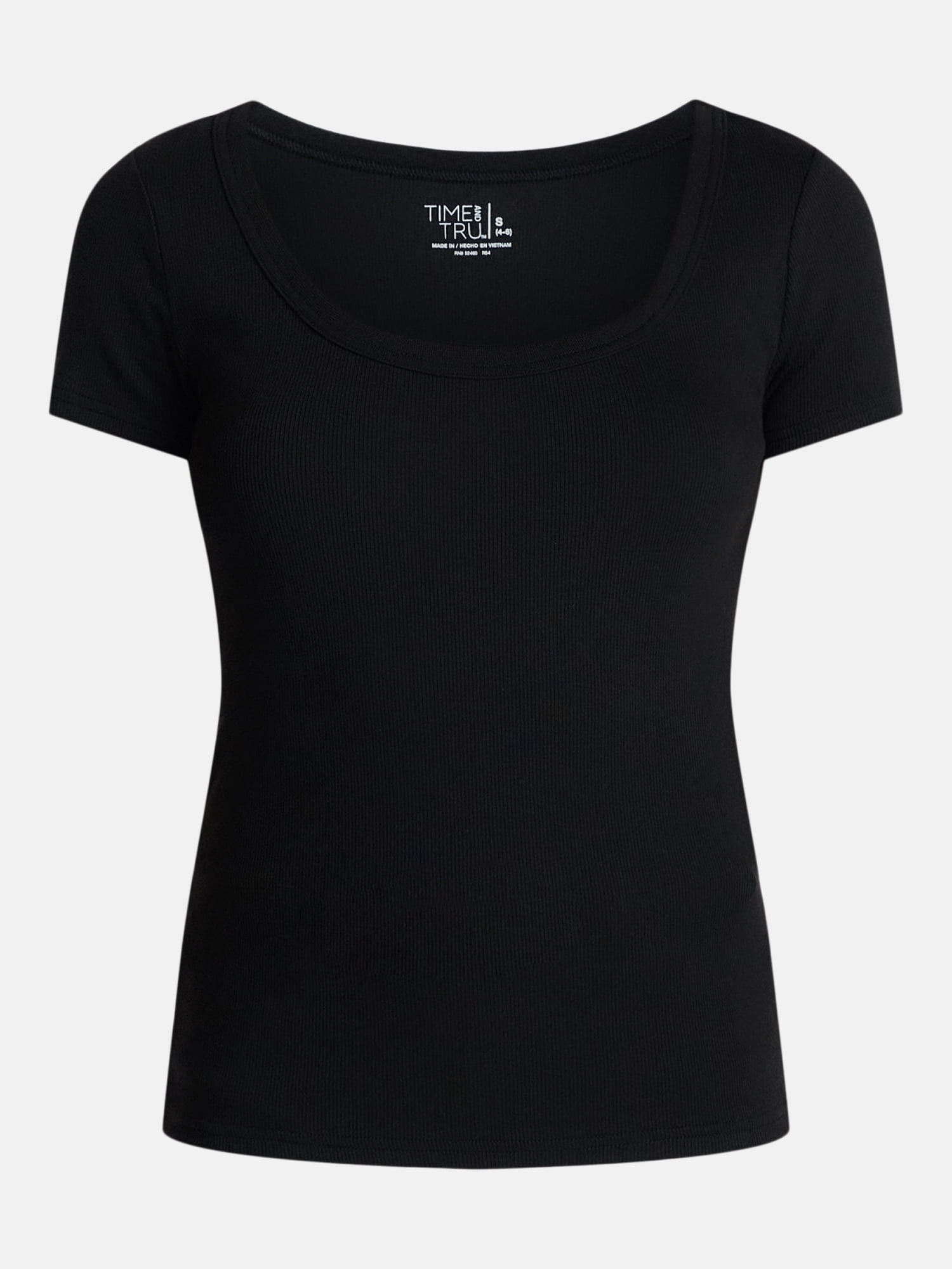 Time and Tru Women's Ribbed Scoop Neck Tee with Short Sleeves, Sizes XS-XXXL