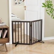 Smart FENDEE Bamboo Dog Gates for Doorways Freestanding Pet Gate, 2 Support Feet, 24H, Brown