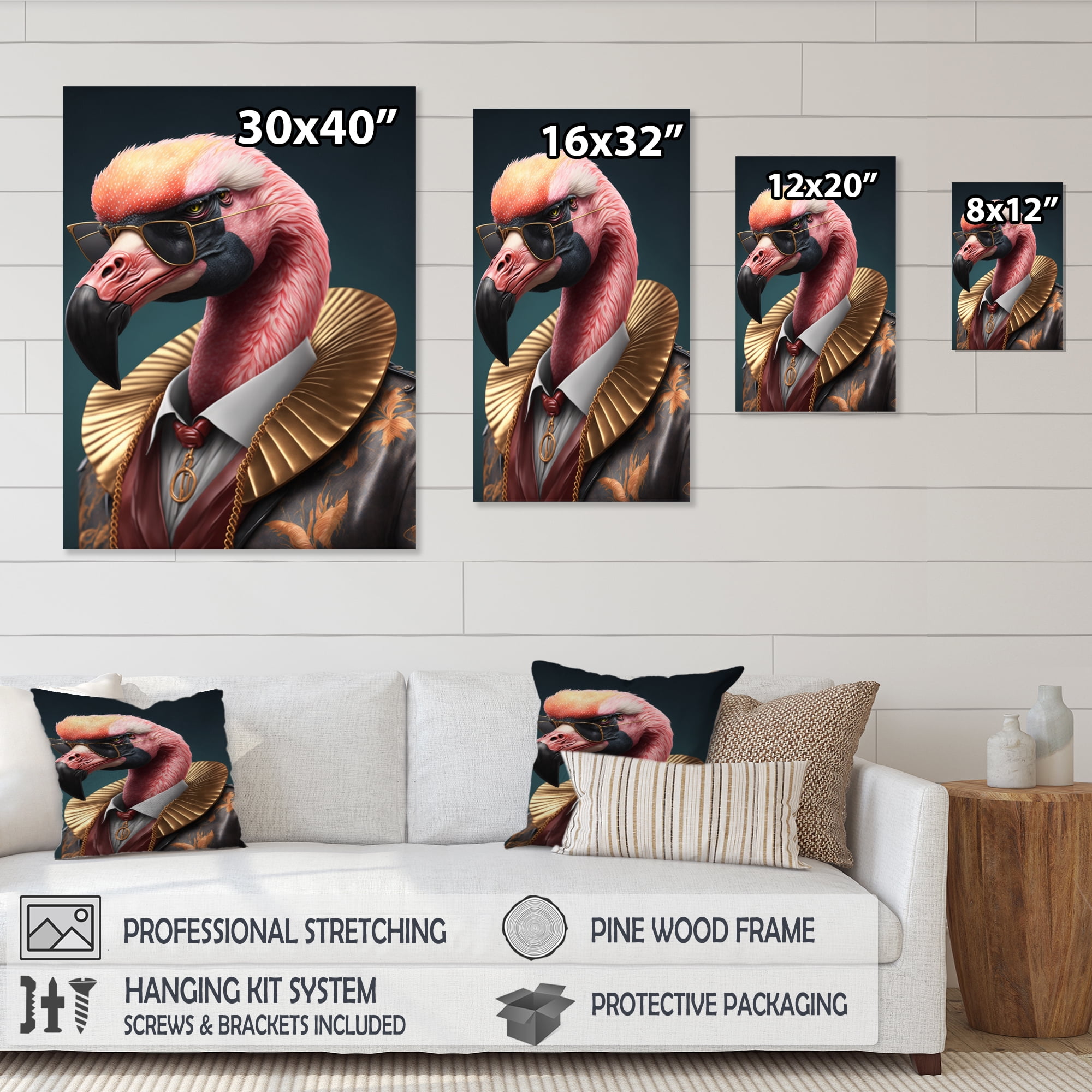 Designart Flamingo Gangster In NYC I Canvas Wall Art
