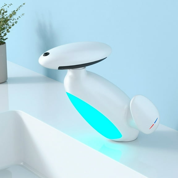 Sttlejura White LED Temperature-Sensing Faucet with 4 Spray Modes – Retractable Pull-Down Bathroom Sink Faucet, PVD Coating & Ambient Light Design for Modern Homes