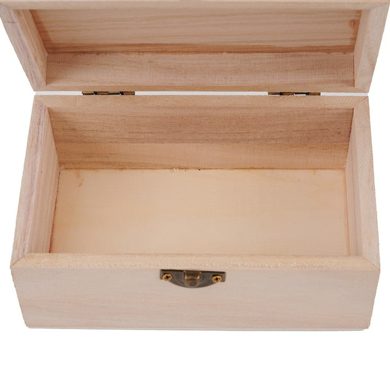Gerich Plain Wood Wooden Square Hinged Storage Boxes Craft Gift Box,M