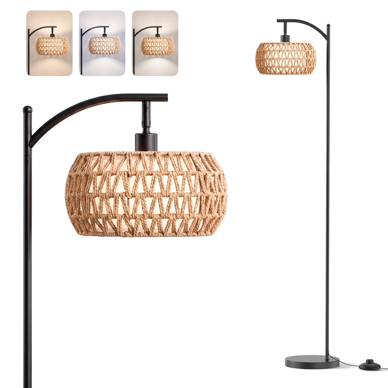 Mguzdi Arc Rattan Floor Lamp, 63 Inch Dimmable Standing Lamp, Black photo 1
