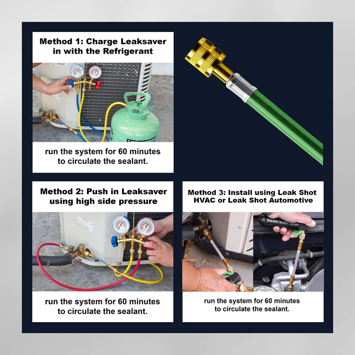 Leak Saver Direct Inject Ultimate 3-in-1 Leak Sealant with Moisture Remover and UV Dye for AC, Refrigeration, and Automotive Systems up to 5 Tons - Compatible With All Refrigerants - Made in USA - 3ct