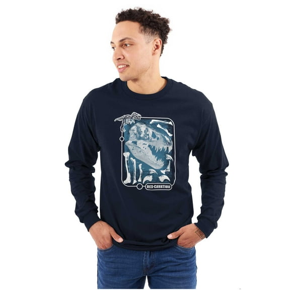 Dinosaur Skull Skeleton RexCavation Long Sleeve TShirt Men Women Brisco Brands S
