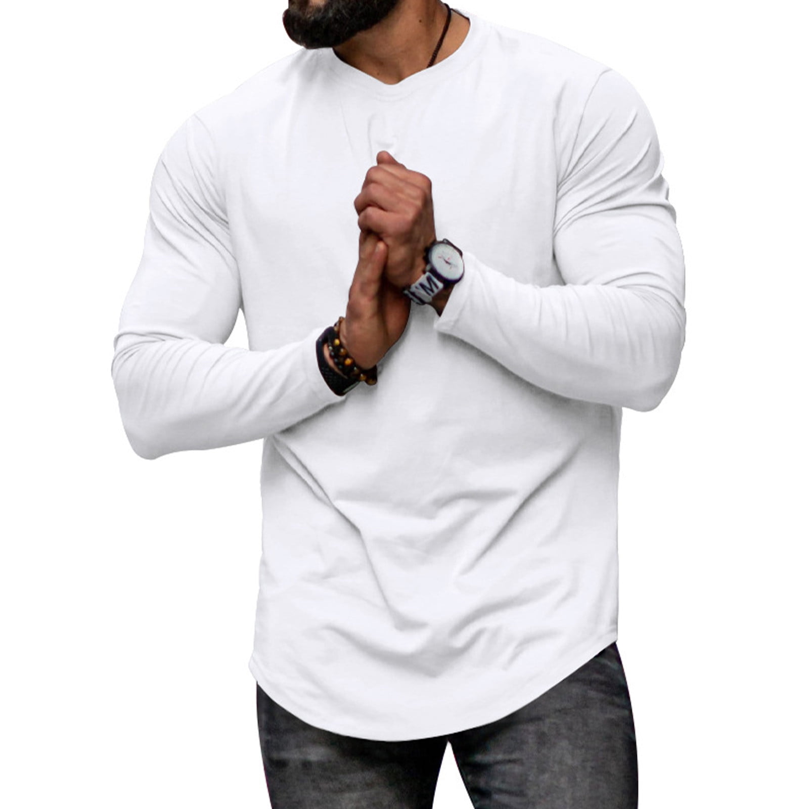 Zedker 3/4 Sleeve Shirt for Men Solid Color Crew Neck Baseball T-Shirts Casual Loose Fit Tees Three Quarter Sleeve T Shirts