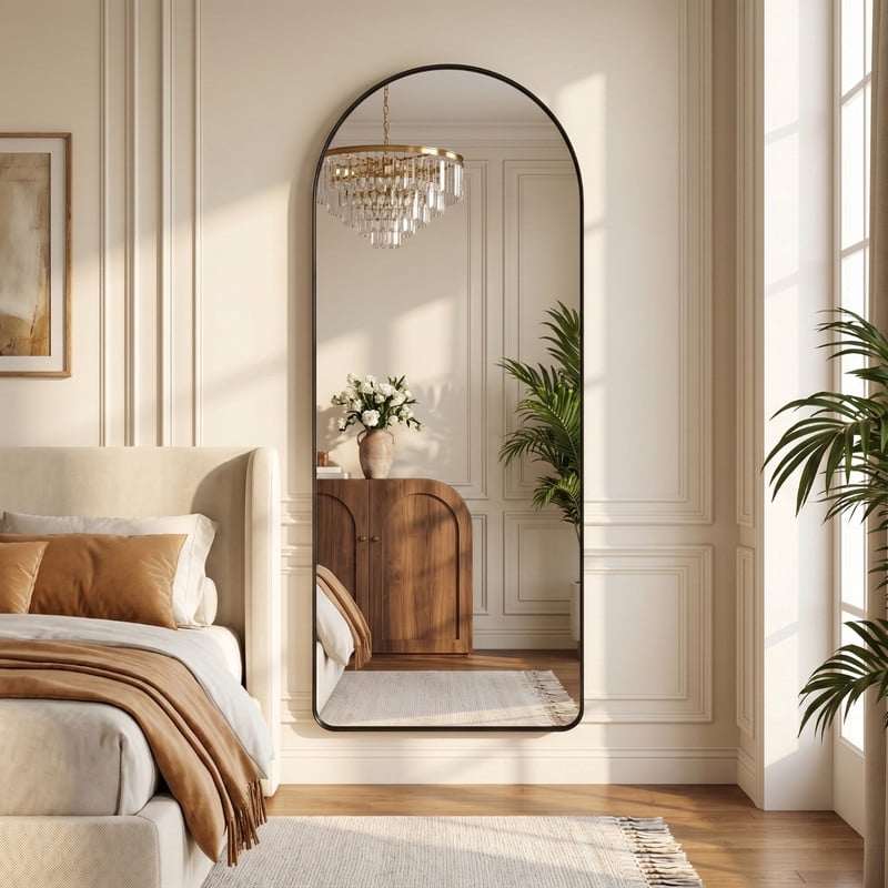 Easy4Home 71"x30" Oversized Arched Full Length Mirror with Deep Metal Frame Freestanding Floor Dressing Mirror, Black