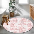 thumbnail image 4 of Pink Fruit Large Area Rugs for Bedroom Living Room, Soft Non Slip Carpet Bedside Rug, Vintage Plant Nature Botanical Flower Round Floor Cover Kitchen Accent Rug 4' for Dining Room/Office, 4 of 9