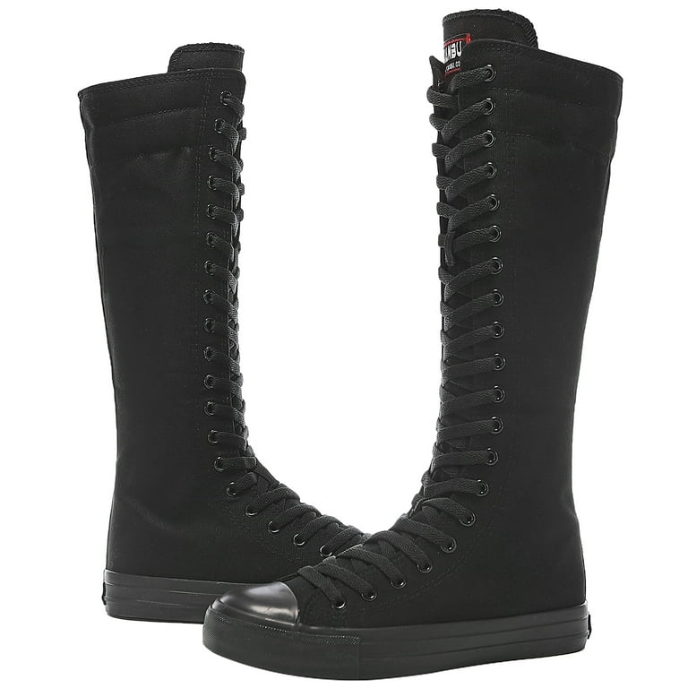 ANUFER Girls Womens Fashion Knee High Lace Up Canvas Boots Pure Black Zip Dance Boots SN811 US8.5 Walmart