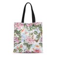 thumbnail image 1 of JSDART Sac en Toile Réutilisable Sac de Courses Motif Aquarelle Abstrait Coloré Pivoine et Roses Fleurs Sac d'Accent Vert, 1 of 1