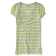 thumbnail image 1 of Camiseta básica Aeropostale con cuello en V a rayas para mujer verde extra pequeña, 1 of 2