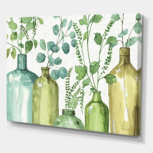 Designart Mixed Botanical Green Leaves I0 Canvas Wall Art