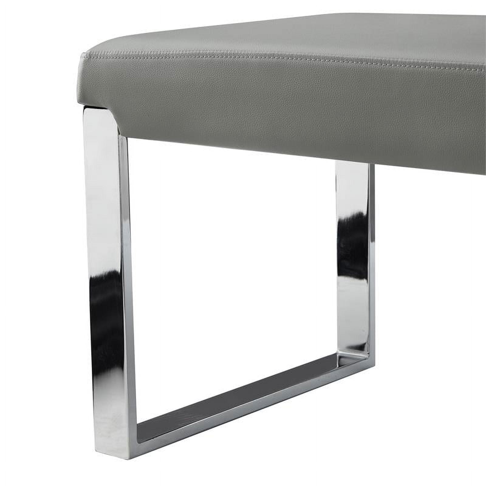 Posh Living BH208-01BN-UE Mabel Faux Rectangular Chrome Upholstered Bench Leather with Brown Legs