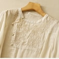 thumbnail image 4 of Annhoo Cotton Linen Tops for Women Lightweight Side Button Long Sleeve Crewneck Blouses Floral Embroidered Tees, 4 of 7