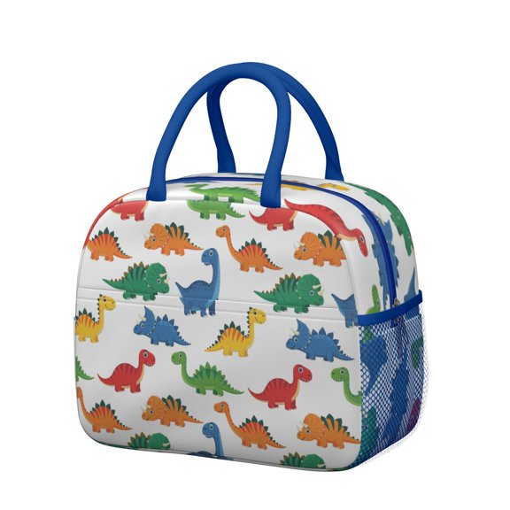 Womens White Colorful Dinosaurs Pattern Lunch Box for Work,Insulated Lunch Bag for Women,Loncheras Para Mujer,Leakproof Adult Lunch Bag for Work,Beach,Travel,Picnic,Camping