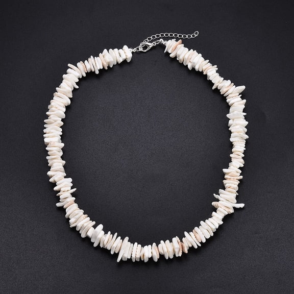 White Puka Shell Necklace, Hawaiian Beach Seashell Necklace for Women Men, Beaded Pooka Choker, Heishi Clam Chips Surfer Summer Jewelry