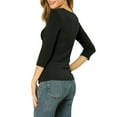 thumbnail image 3 of INSPIRE CHIC Women's Ruched Blouse Button Decor V Neck 3/4 Sleeve Solid Knit Top L Black, 3 of 6