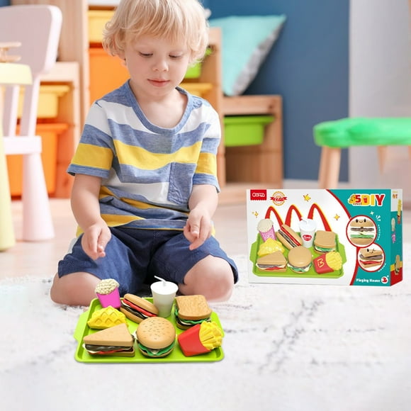 Kids Pretend Play Food Sets Fake Food Toy Toddler Play Kitchen Accessories Hamburger Sandwich Toys For Boys Girls 9Pcs