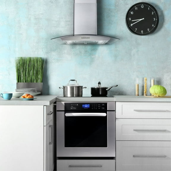 Cosmo Ducted Wall Mount Range Hood, Stainless Steel With Push Buttons, LED