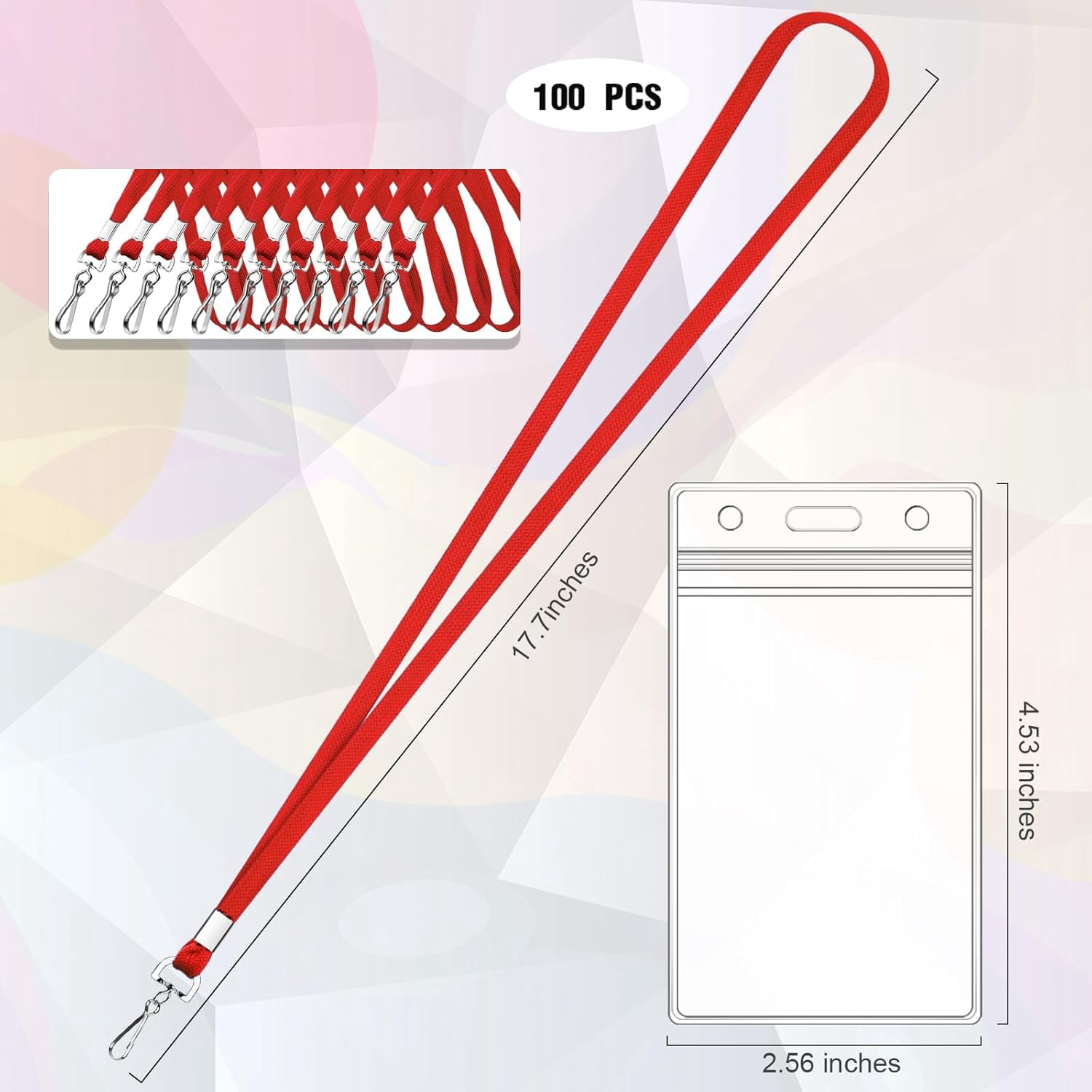 100 Pack Red Lanyards with Vertical Waterproof ID Card Holders, Clear Badge Holders for Office and School