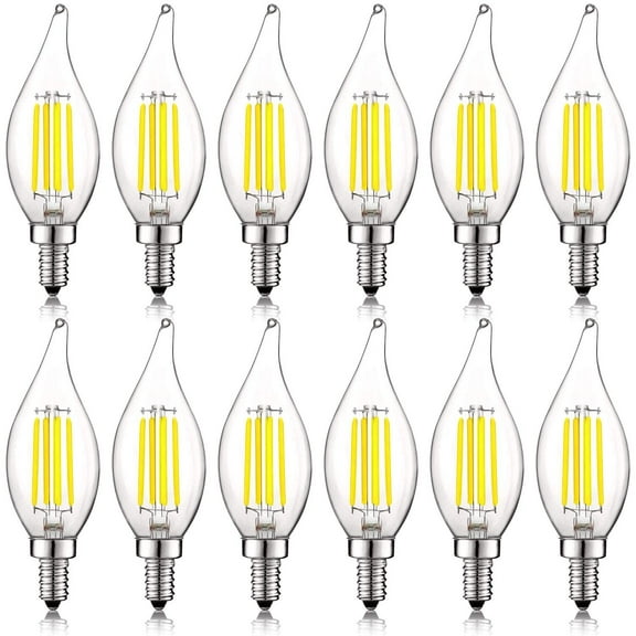 Luxrite 5W E12 Vintage Candelabra LED Dimmable Light Bulbs, 60W Equivalent 5000K Bright White, 550 Lumens, Flame Tip, 12-Pack
