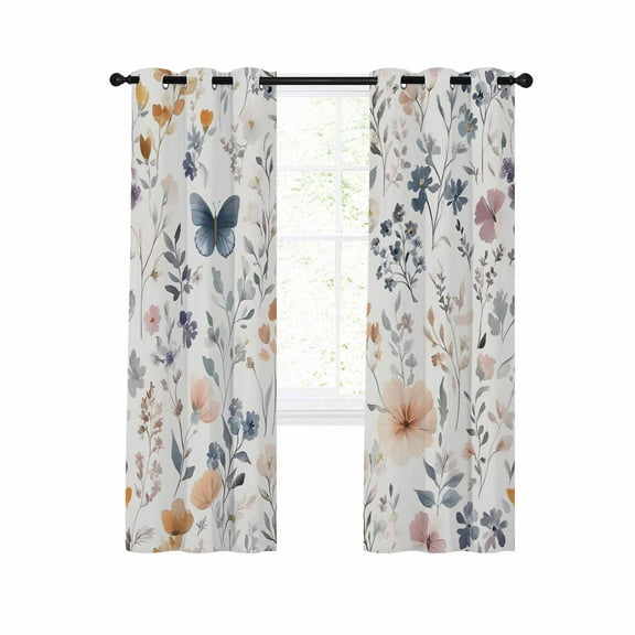 Watercolor Flower Blackout Curtains 63 Inches Long for Bedroom, Spring Farm Leaf Country Retro Plant Thermal Insulated Room Darkening Black Out Window Curtain Panels Grommet Drapes for Living Room