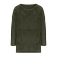 thumbnail image 4 of Black and Friday Clothing Sales Idoravan Long Sleeve Shirts for Women Winter Women's Round- Neck Plush Fall and Winter Loose Solid Pocket Warm Long Sleeve Blouse Tops Army Green L, 4 of 6