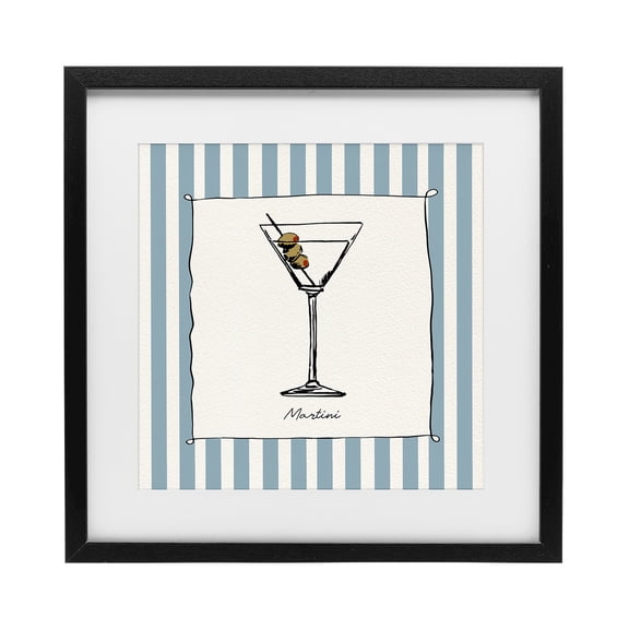 Stupell Industries Martini Summer Stripes Black Framed Print Under Glass, design by Susan Jill