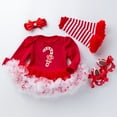 thumbnail image 3 of Tisuna Christmas Dress For Infant Girls Cartoon Print Long Sleeve Crew Neck Dresses Casual Loose Autumn Girls Dress With Heandband Socking And Shoes Red Size 0-3 Months, 3 of 3