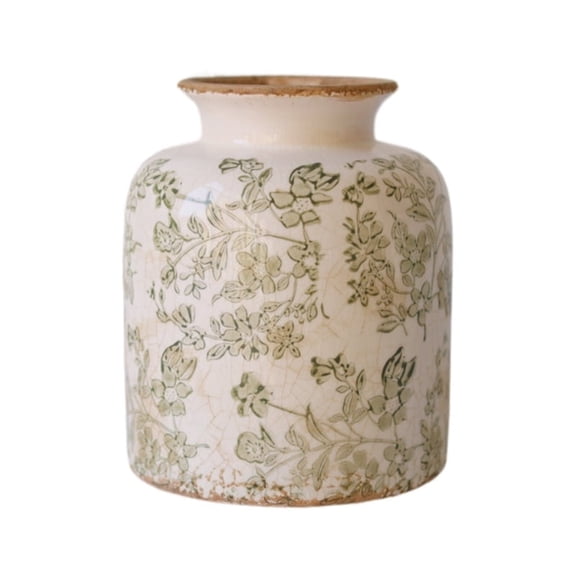 American Vintage Distressed Ice Crack Ceramic Vase – White, Small, Countertop Decor for Flowers or Plants