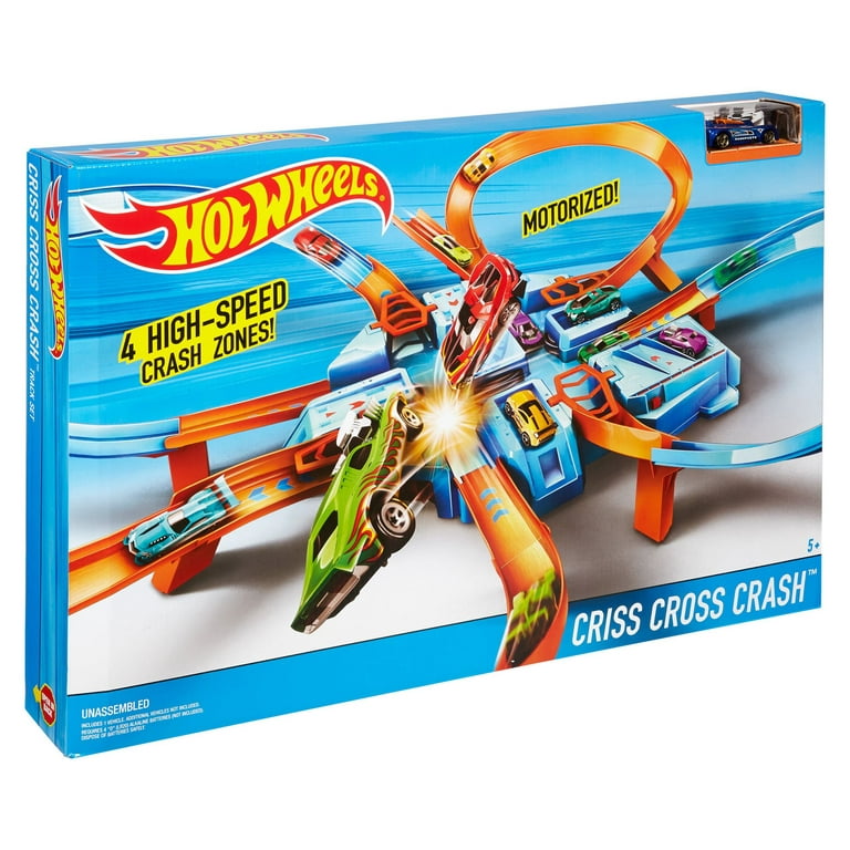 Ultimate Hot Wheels Crashing Action with the Criss Cross Crash Track Set!  [ Exclusive] & Set Of 10 1:64 Scale Toy Trucks And Cars For Kids And