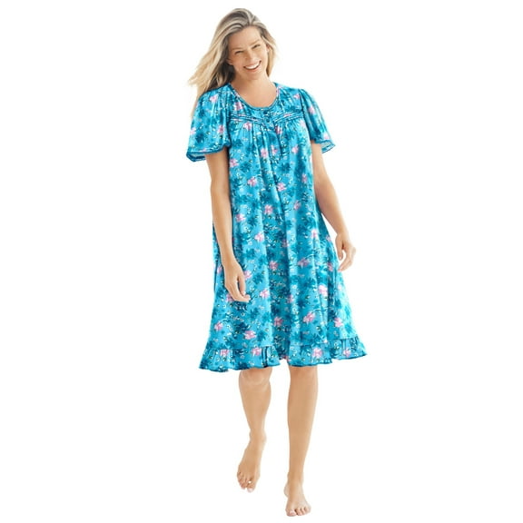 Dreams & Co. Plus Size Short Floral Print Cotton Gown