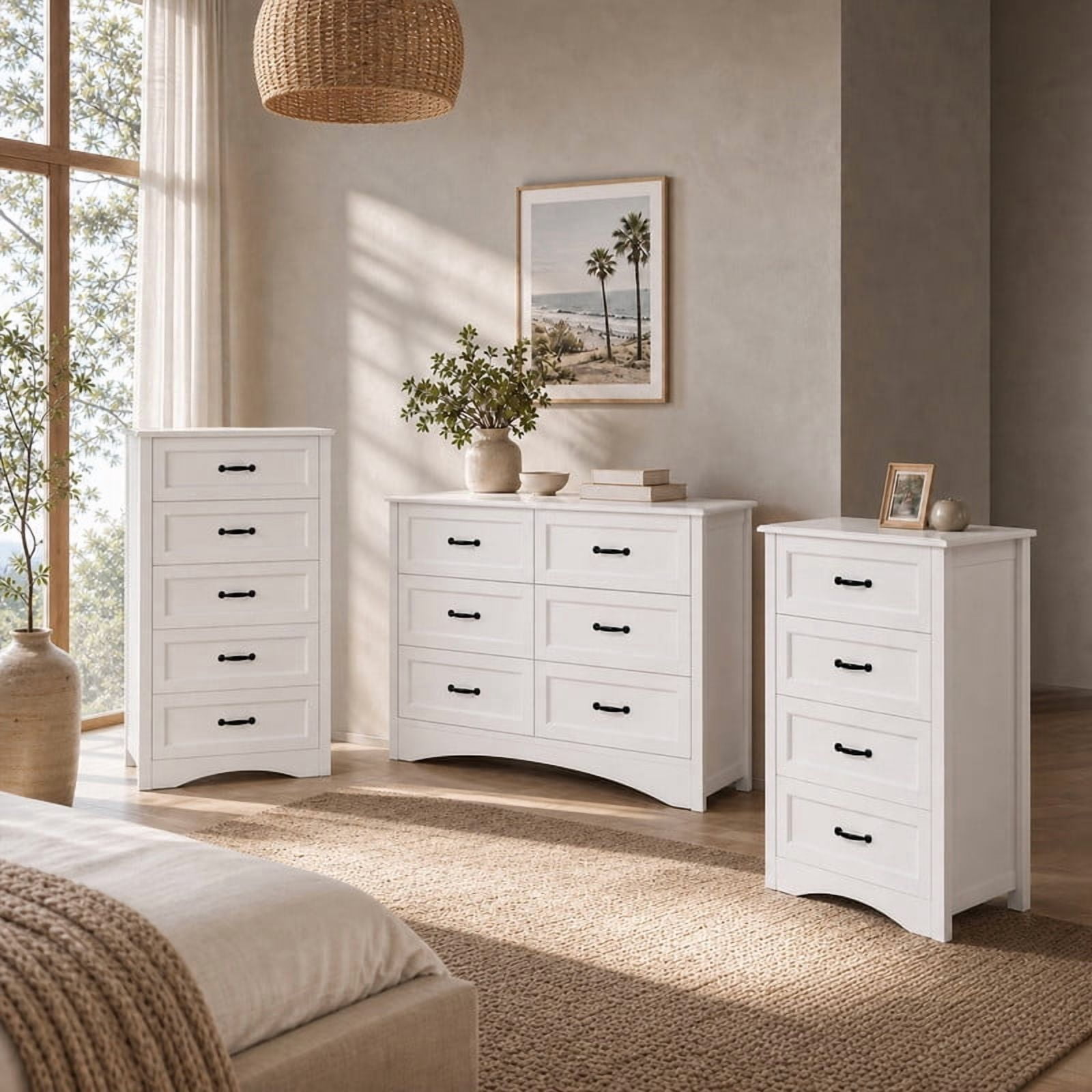 Kappesberg Hanford 3-Piece Bedroom Set, White, Queen, MDF