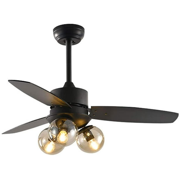 42 Inch Ceiling Fan Light With Wooden Blades Creative Design Black Indoor Chandelier For Living Room Kitchen Restaurant Wall Control Without Source Com Ceiling Fan Light With Wooden Blades, Black Ceiling Fan 42