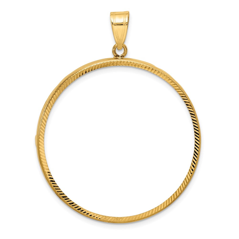 Wideband Distinguished Coin Jewelry 14k Polished and Diamond-cut 37.0mm Prong Coin Bezel Pendant