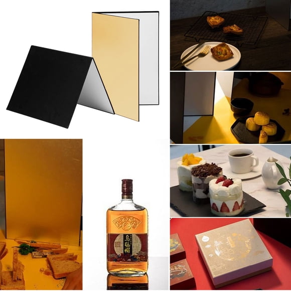 3 in 1 Photography Cardboard, Foldable, Portable, for Ceramic Product, Jewelry, Cosmetics, Food, Studio Still Life, and Temporary Background with Reflective Board, A3 Size